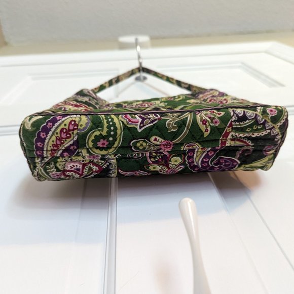 Vera Bradley Green Floral Paisley Small Hobo Bag Purse Front & Interior Pocket - Picture 3 of 9